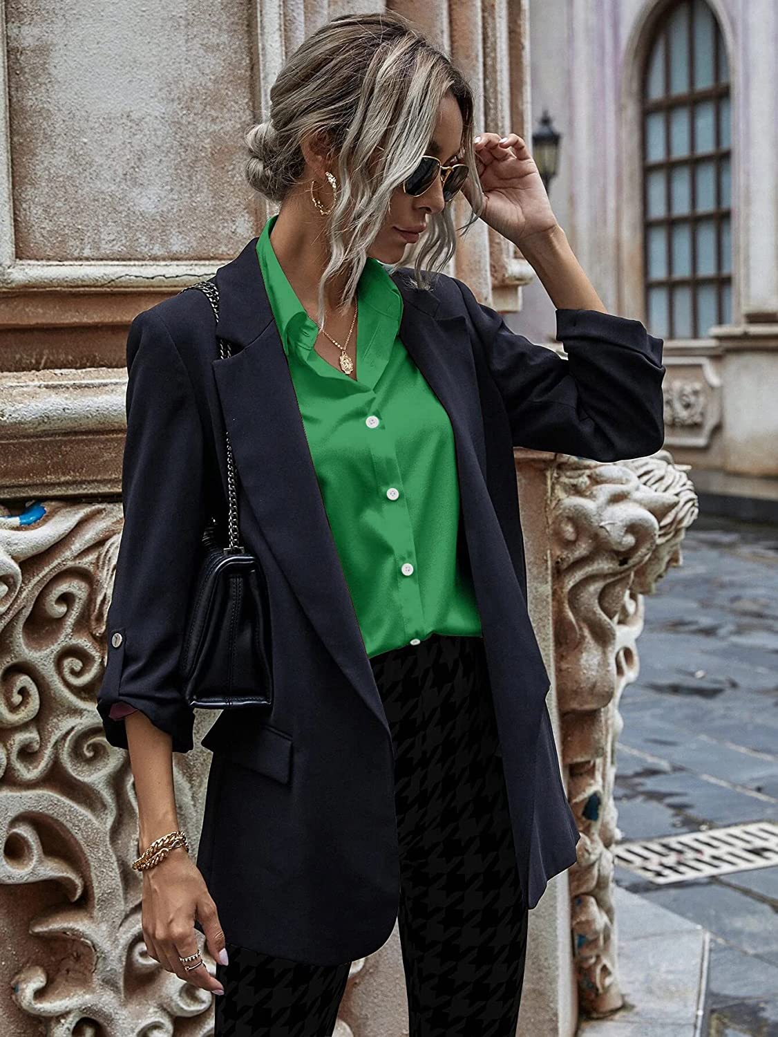 Hotouch Women Button Down Shirts Office Drop Shoulder Oversized Blouse Long Sleeve Boyfriend Dress Shirt with Pockets - Image 3